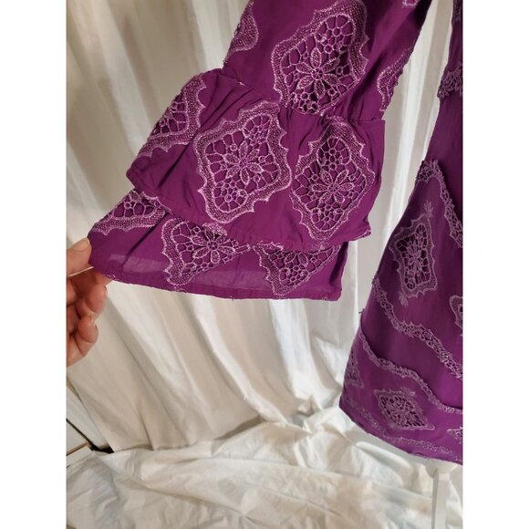 Boston Proper Womens Off Shoulder Dress Size Sm Purple Metallic Lace Bell Sleeve - Picture 8 of 16